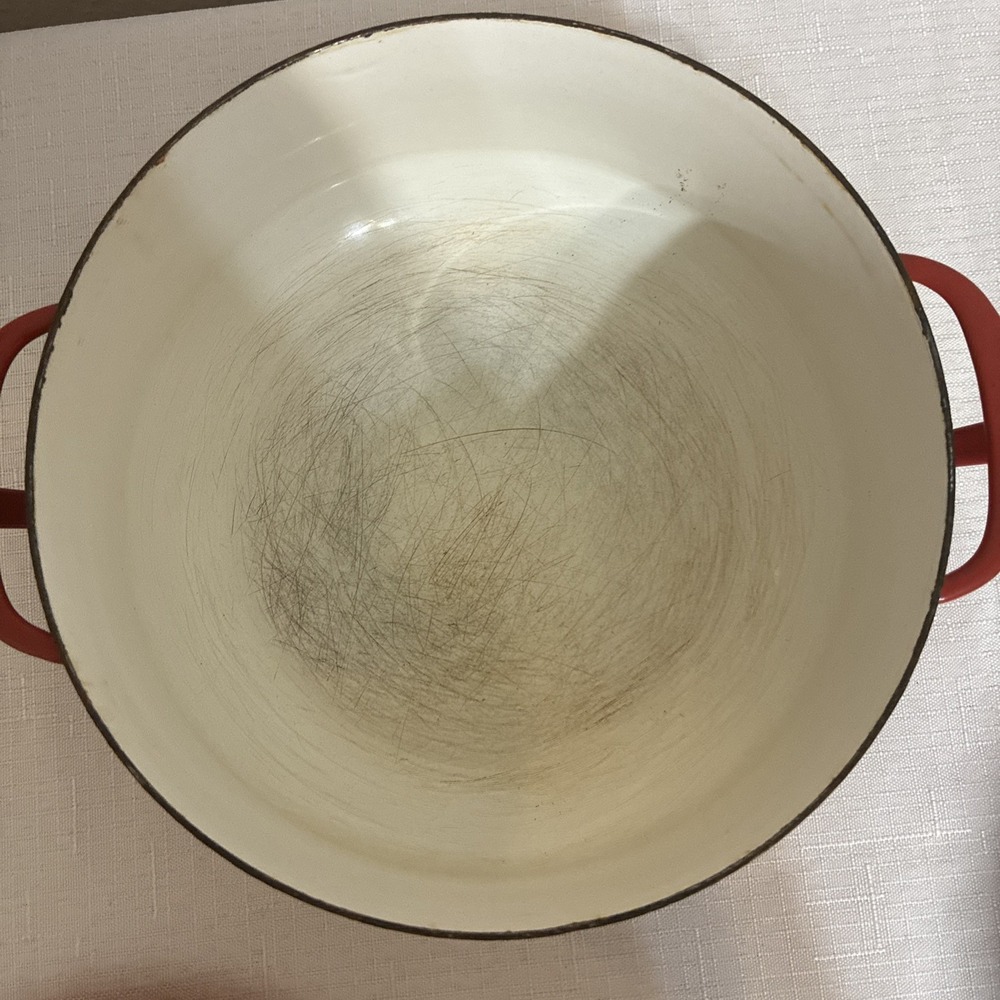 Vintage MCM Dansk 2 QT Red Enamel Kobenstyle Dutch Oven Pot With Trivet Lid - Picture 11 of 14